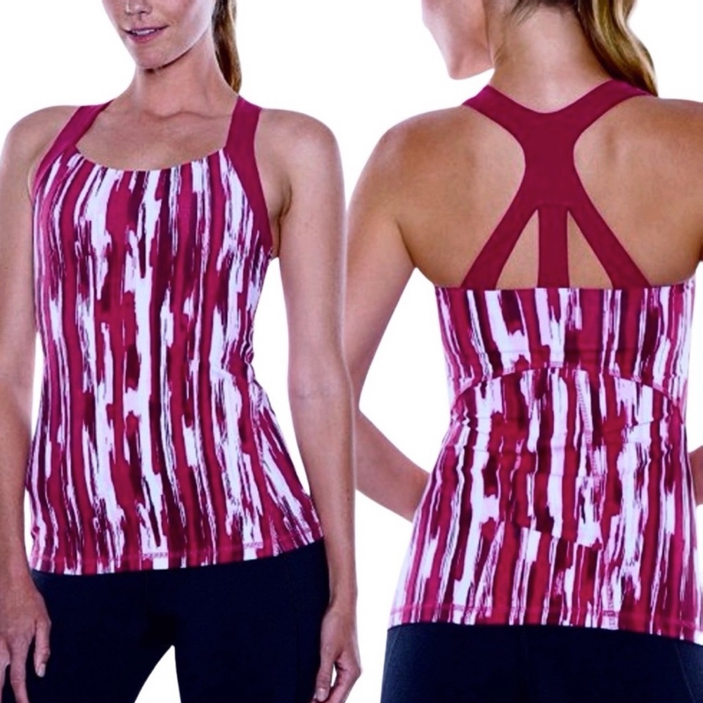 Lucy power bra purple white stripe tank M